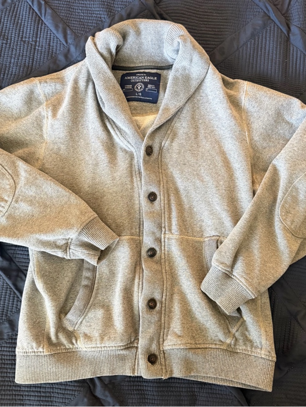 American Eagle Outfitters Light Gray Shawl-Collar Button Cardigan